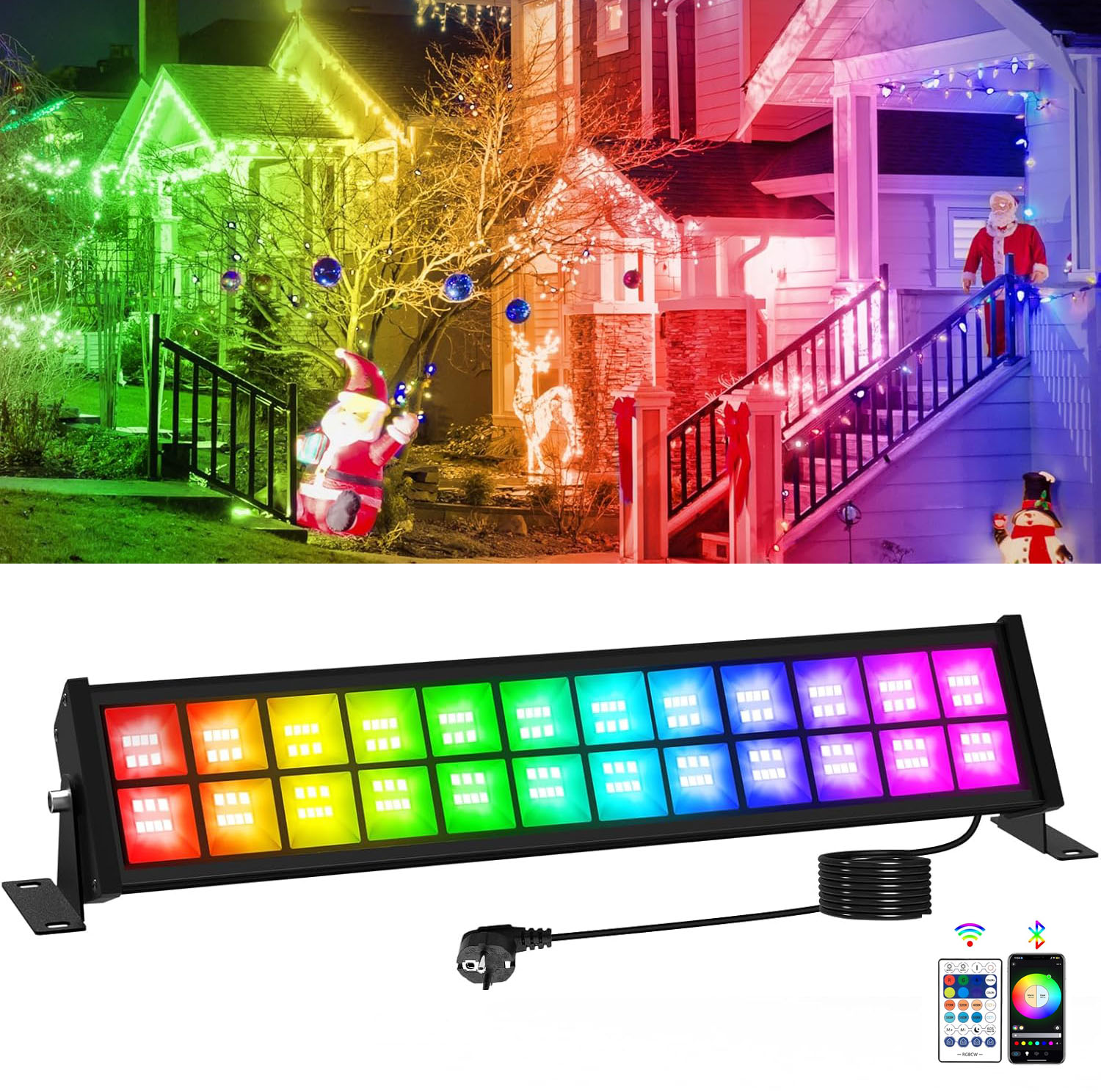 Smart Garden Uk - 50/72W RGB LED投光器バー、リモコン付き、スマートカラーチェンジ、ガーデンスポットライト、IP65防水、屋外ガーデンパーティー、ステージライト