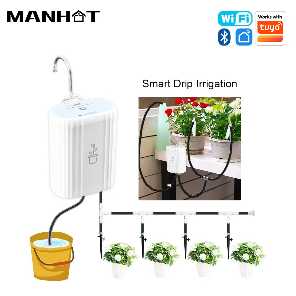 Smart Garden Home Assistant - MANHOT WiFi スマート散水ポンプ充電式バッテリーインテリジェント自動スプリンクラー点滴灌漑花家庭菜園ツール