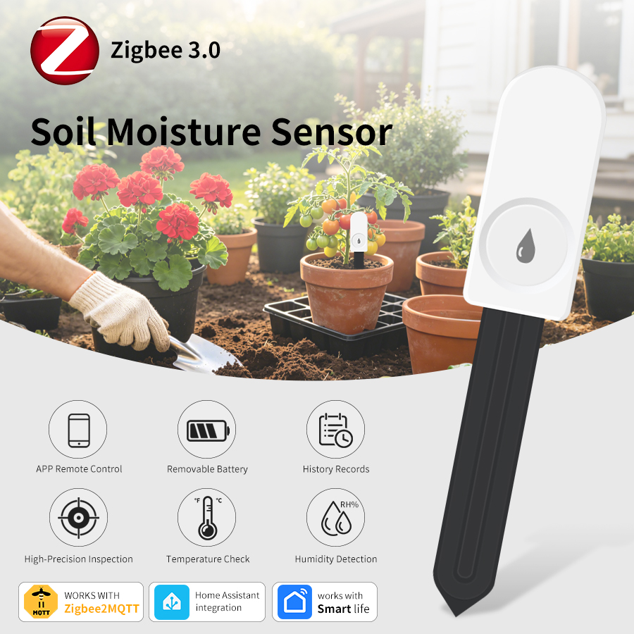 Smart Garden Home Assistant - ZigBee スマート土壌水分センサー温度および湿度計 Zigbee2MQTT スマートライフホームアシスタント庭の植物モニター用