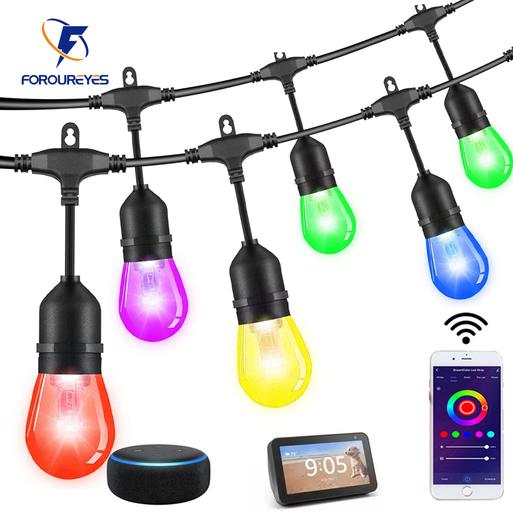 Smart Garden Festoon Lights - 防水スマートLEDストリングライト,屋外,庭,結婚式の装飾,s14電球,商業グレード,wifi,tuya