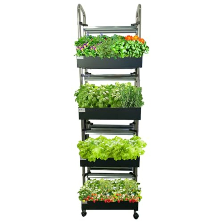 Smart Garden Indoor - 屋内水耕栽培システム：スマートフルスペクトルライト付き垂直庭園、自動水循環、ホワイトアルミフレーム