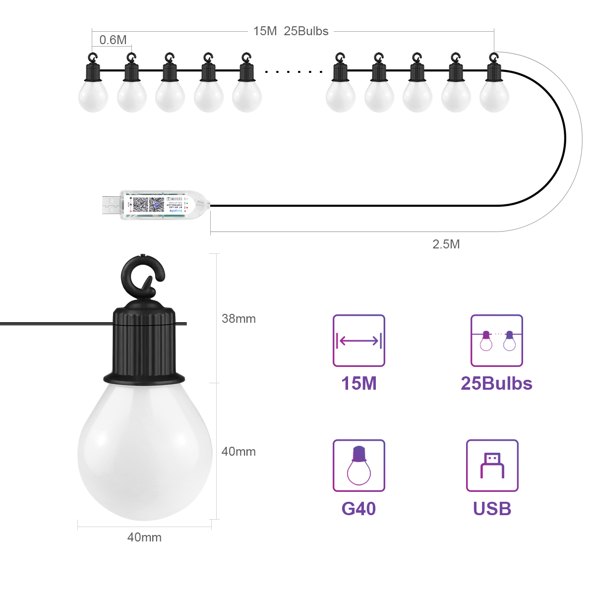 スマート G40 LED 電球ストリングライト 15 メート - Smart Garden Festoon Lights のレビューと価格