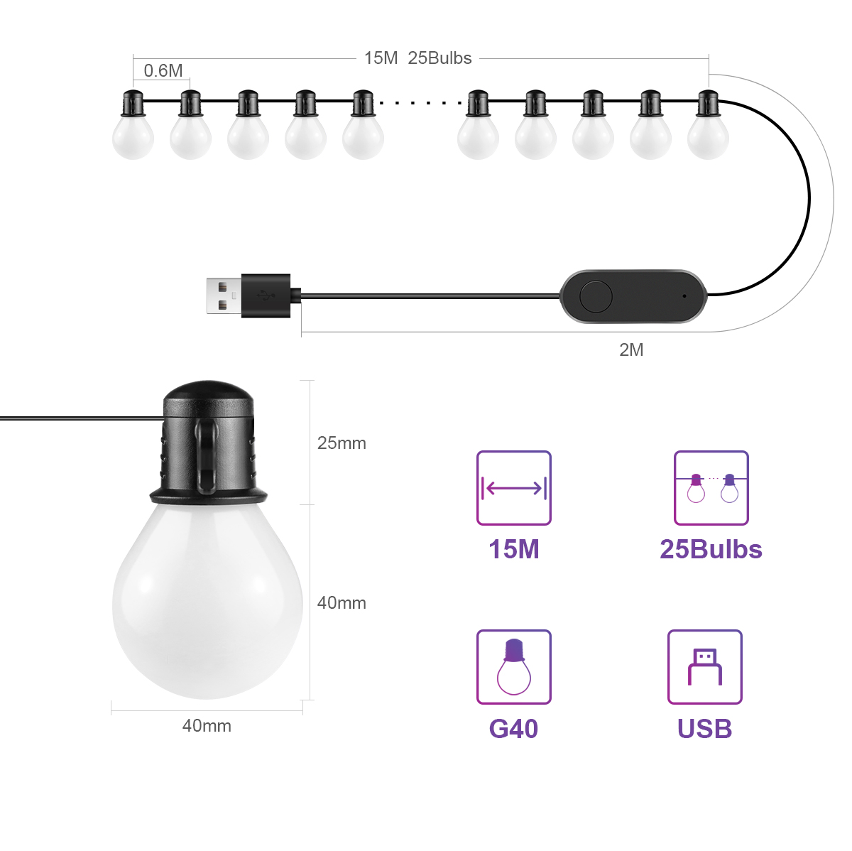 Tuya スマート WIFI G40 LED 電球ストリング - Smart Garden Festoon Lights のレビューと価格